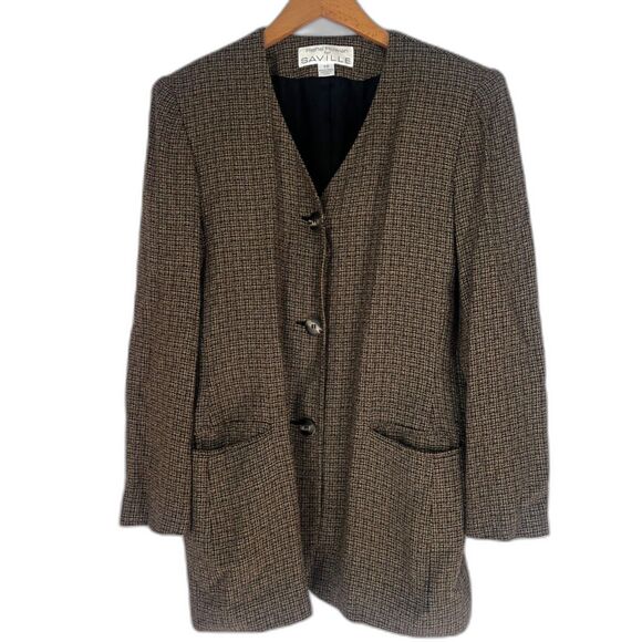 Rena Rowan for Saville Brown Tweed Single Breasted 3 Button Long Blazer Size 10 - Picture 1 of 13